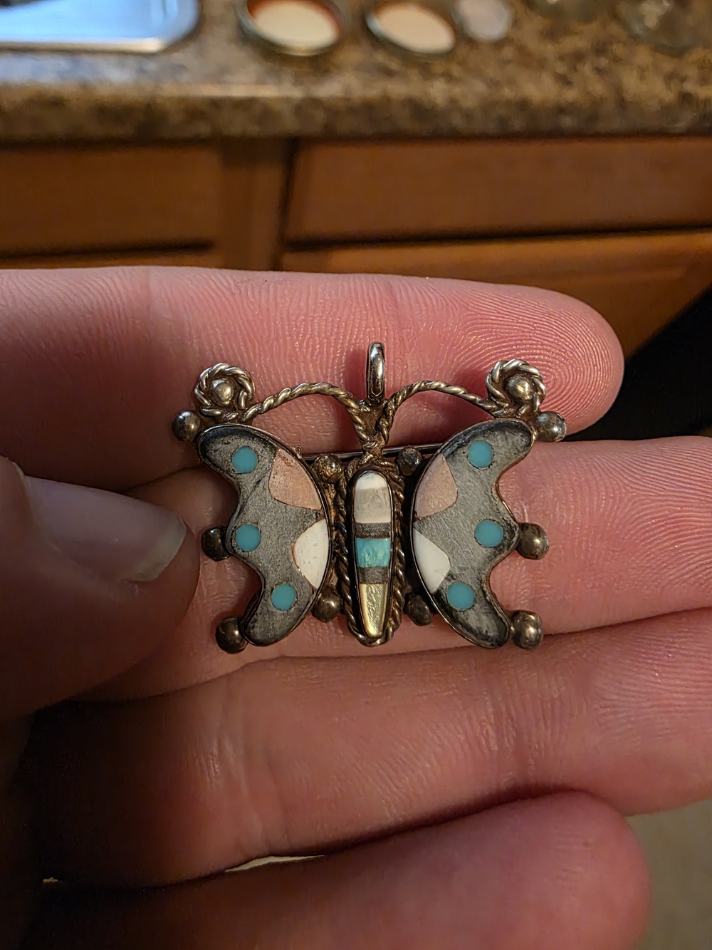 Vintage Zuni Butterfly Pin Pendant:  Native America
